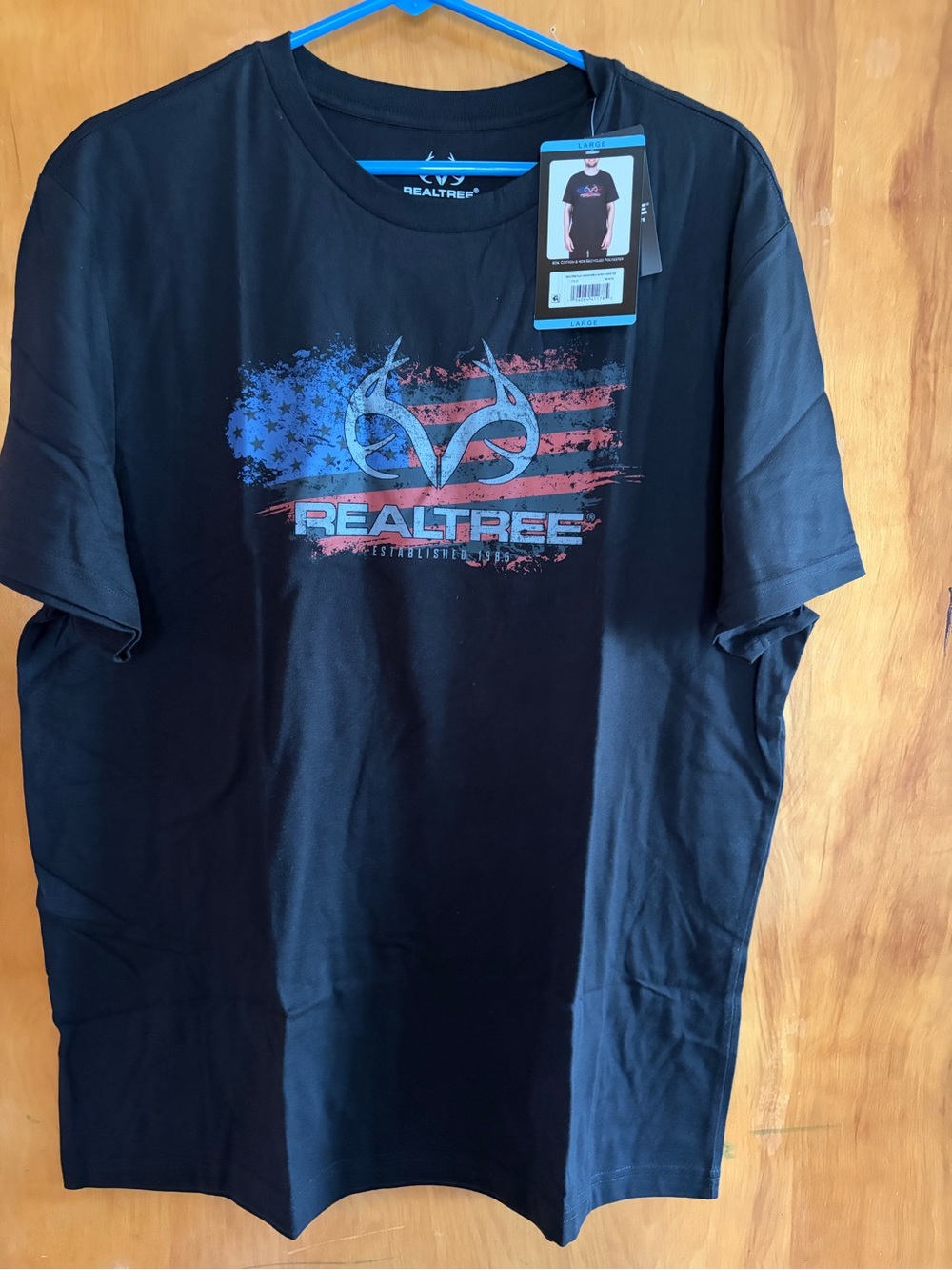 Realtree Black Short-Sleeve Tee with Red & Blue Flag Graphic